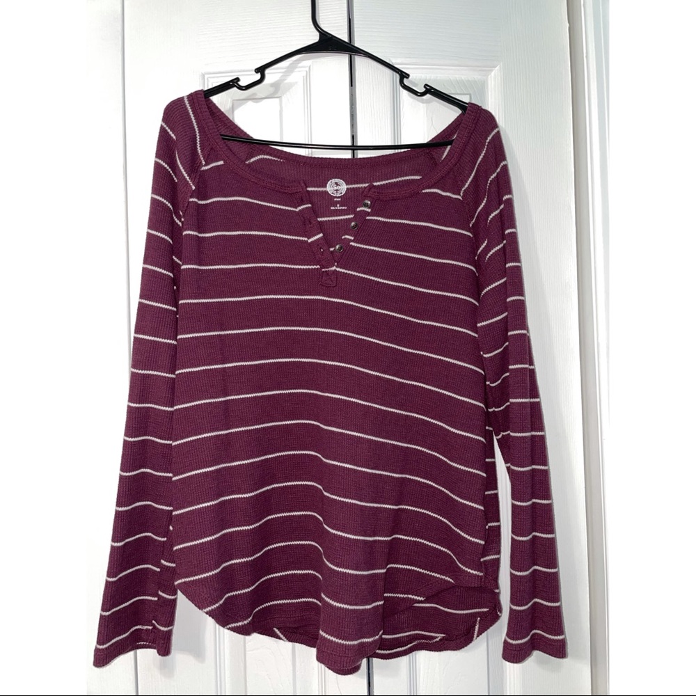 Burgundy Striped Henley